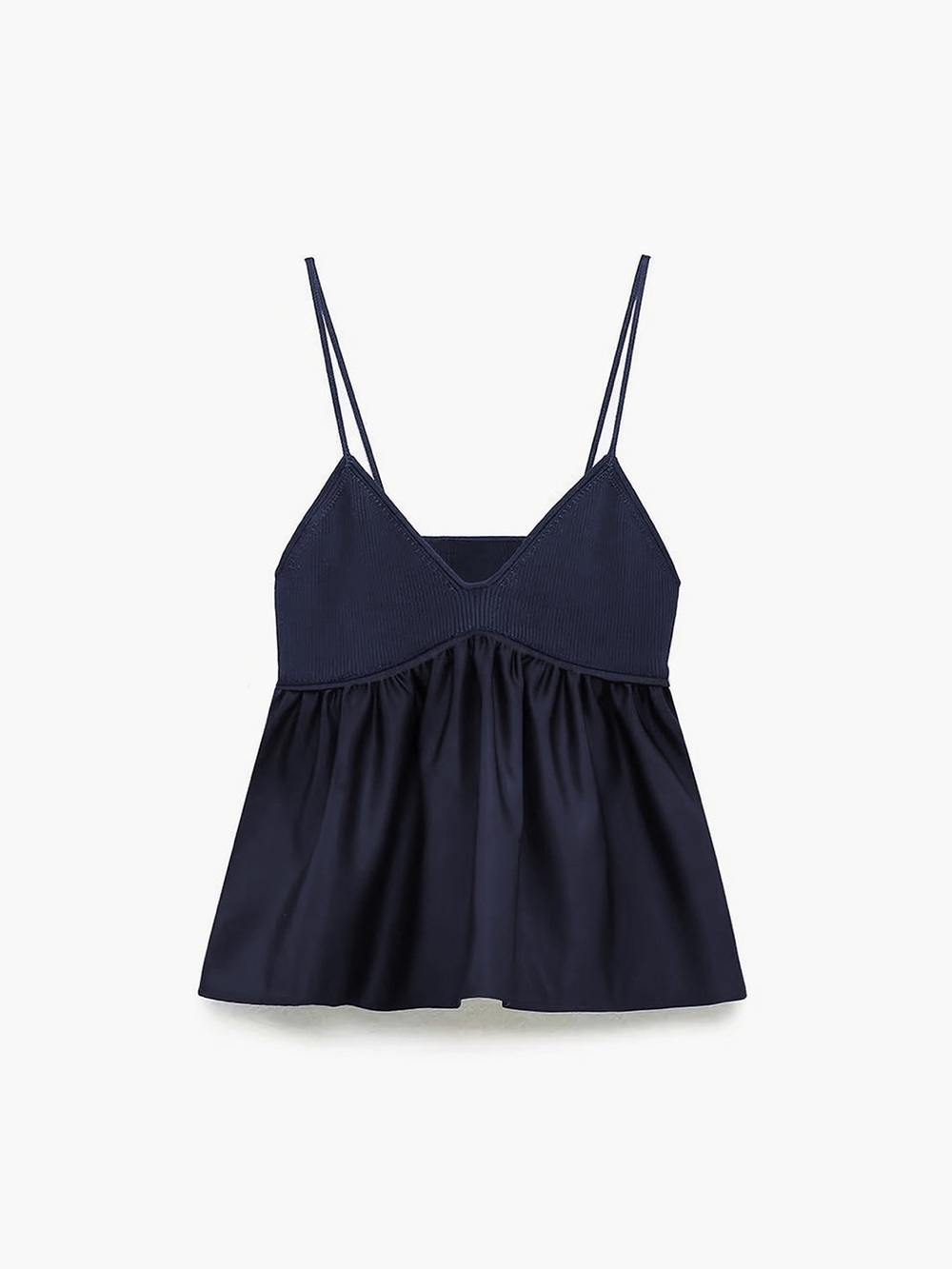 Commense Navy Ruffle Crop Cami Top Size XS NWT